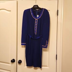 St. John Knit evening dress sz 8 royal blue and gold accents